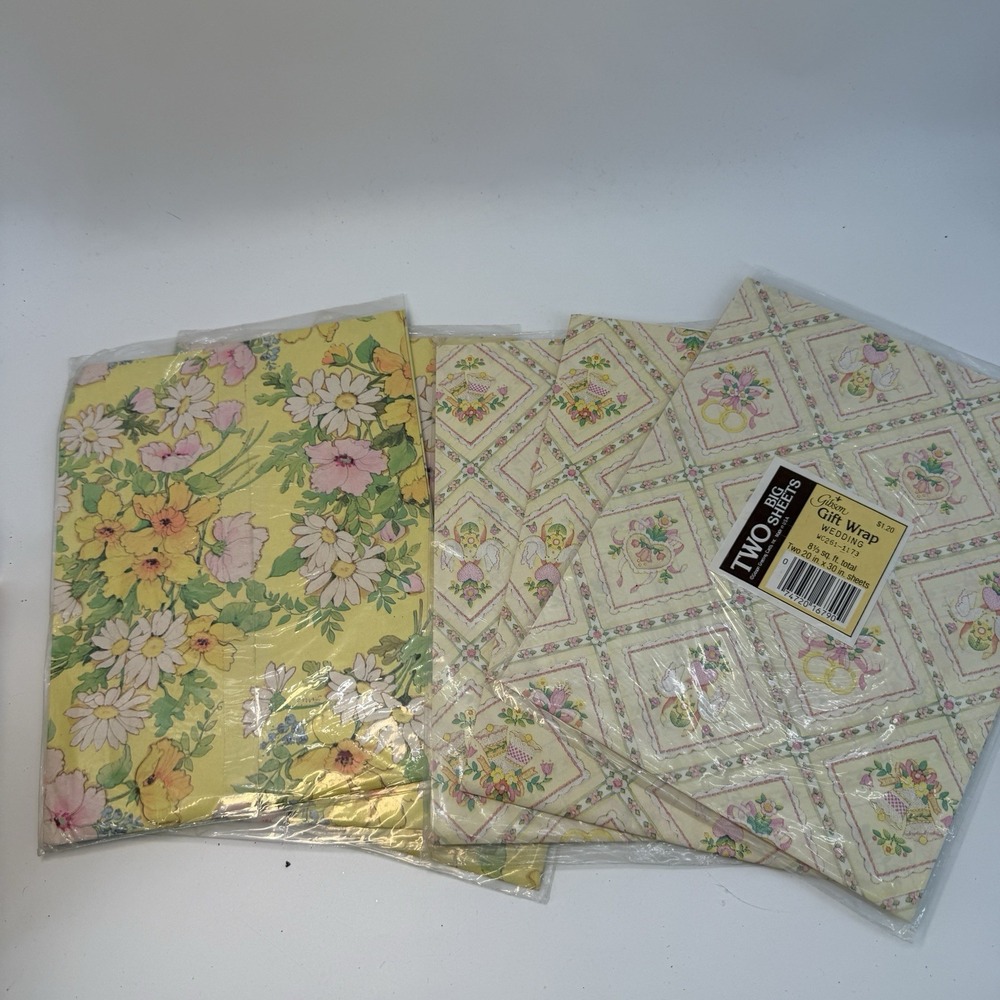 Gibson Gift Wrap‎ 6 Packs Yellow Lilly Flowers Floral Easter Baby Shower New VTG - Picture 7 of 9